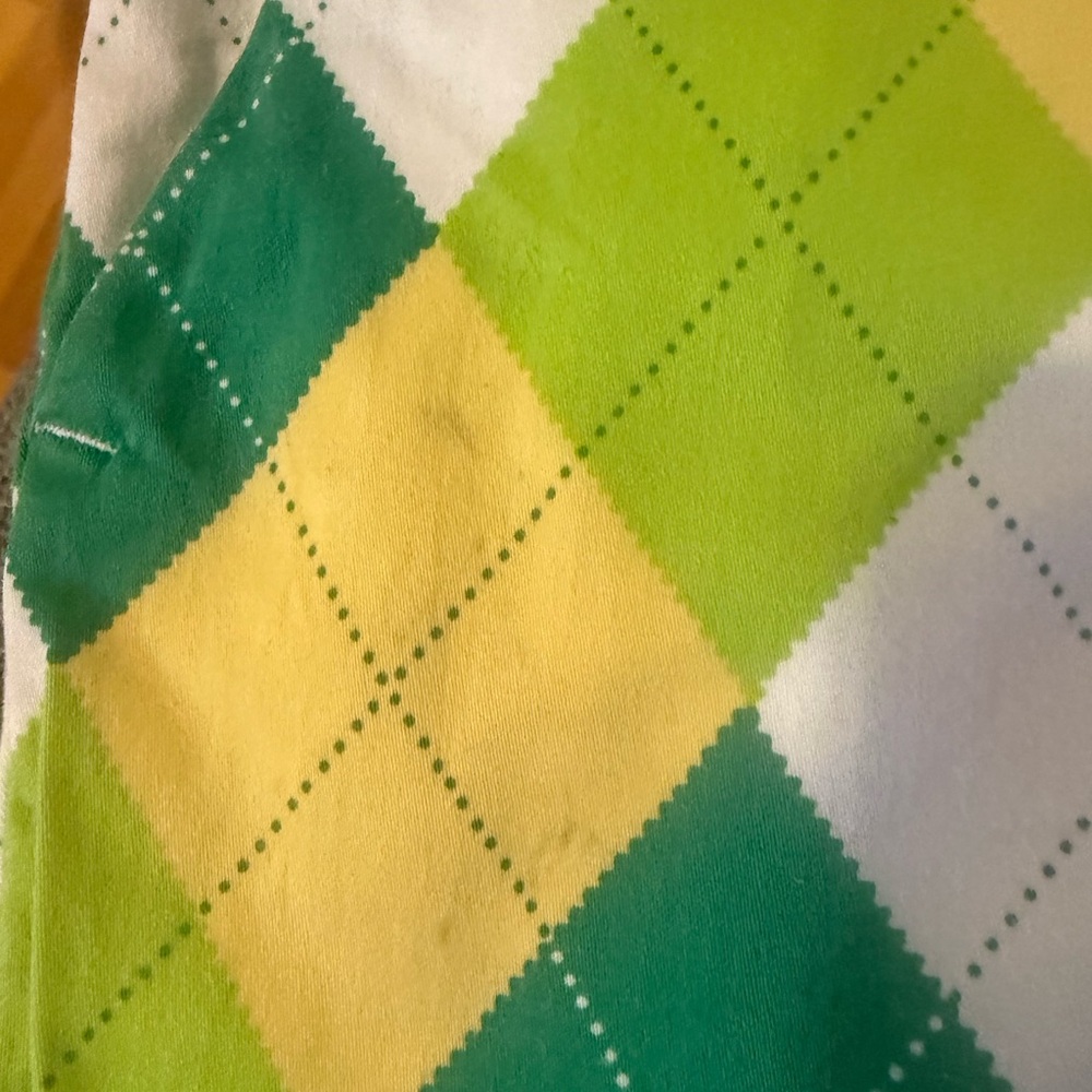 Loudmouth Golf Shorts Mens Sz 40 Green Yellow Argyle Print Cotton Stretch as is - Picture 7 of 7
